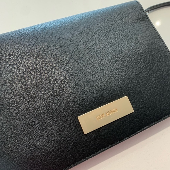 Steve Madden Bhavenn Foldover Crossbody & Clutch, Black & Gold Tone Metal Studs - Picture 9 of 10